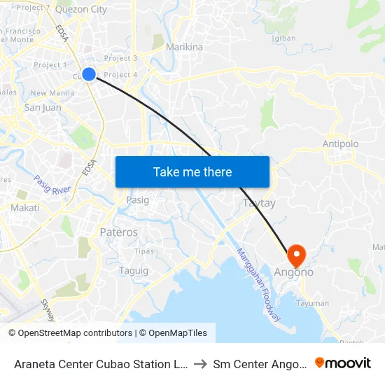 Araneta Center Cubao Station LRT to Sm Center Angono map