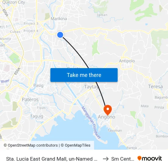 Sta. Lucia East Grand Mall, un-Named Road Near Felix Road, Cainta, Manila to Sm Center Angono map