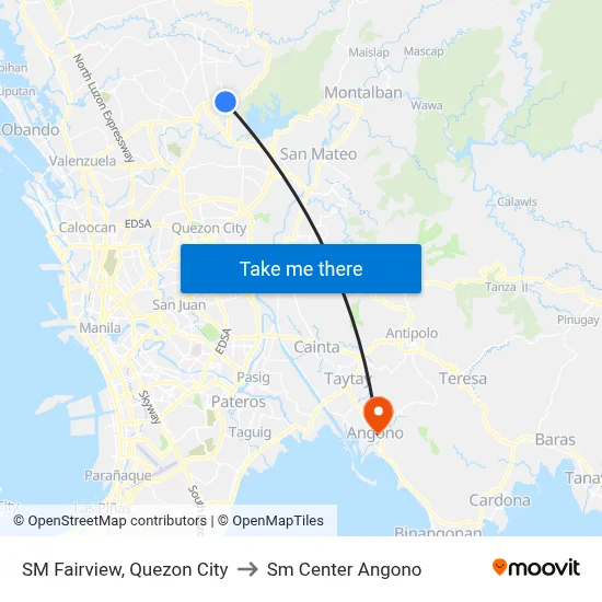 SM Fairview, Quezon City to Sm Center Angono map