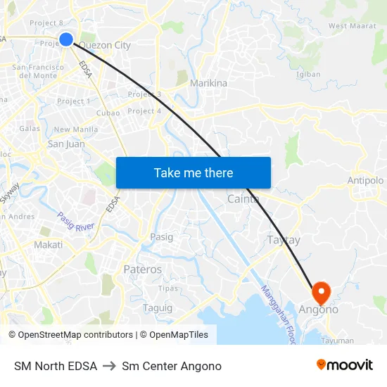 SM North EDSA to Sm Center Angono map
