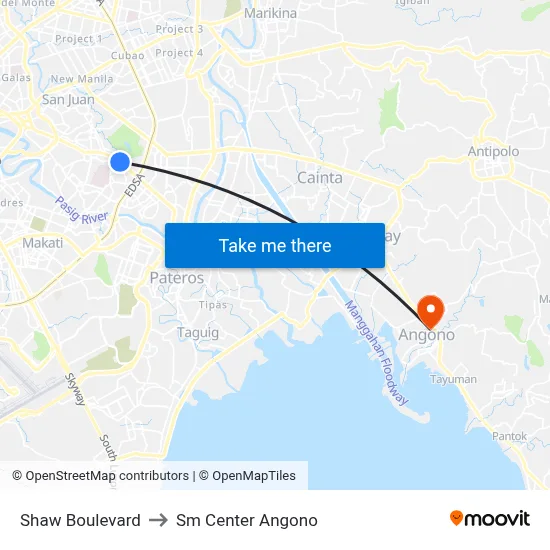 Shaw Boulevard to Sm Center Angono map