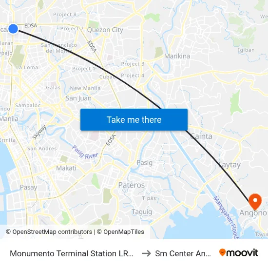Monumento Terminal Station LRT Line 1 to Sm Center Angono map