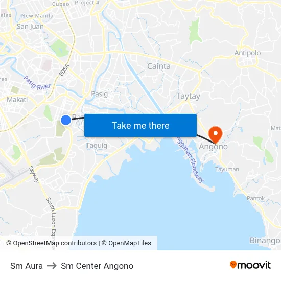 Sm Aura to Sm Center Angono map