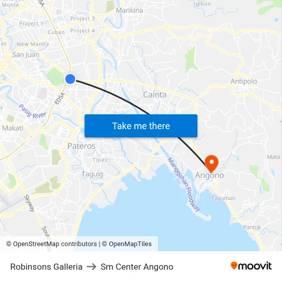 Robinsons Galleria to Sm Center Angono map