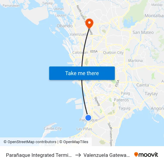 Parañaque Integrated Terminal Exchange to Valenzuela Gateway Complex map