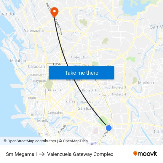 Sm Megamall to Valenzuela Gateway Complex map