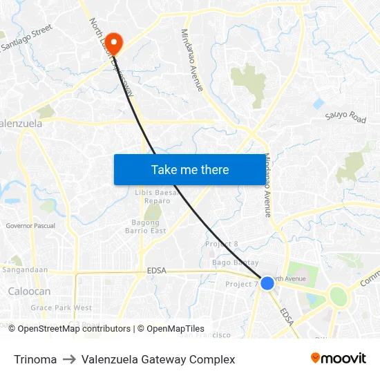 Trinoma to Valenzuela Gateway Complex map
