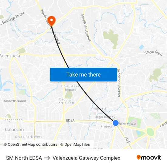 SM North EDSA to Valenzuela Gateway Complex map