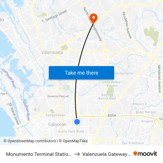Monumento Terminal Station LRT Line 1 to Valenzuela Gateway Complex map
