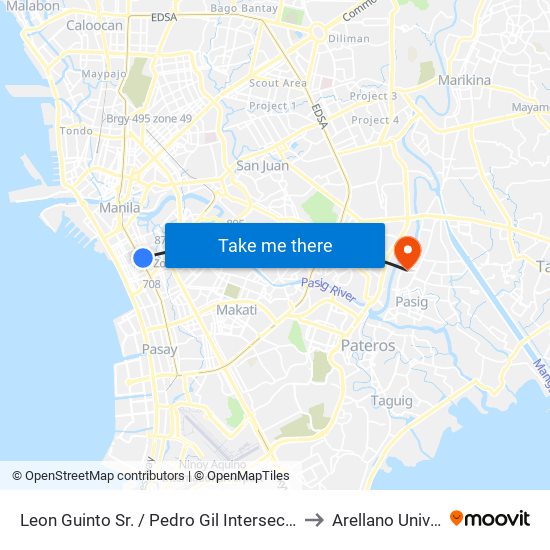 Leon Guinto Sr. / Pedro Gil Intersection, Manila to Arellano University map