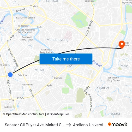 Senator Gil Puyat Ave, Makati City to Arellano University map