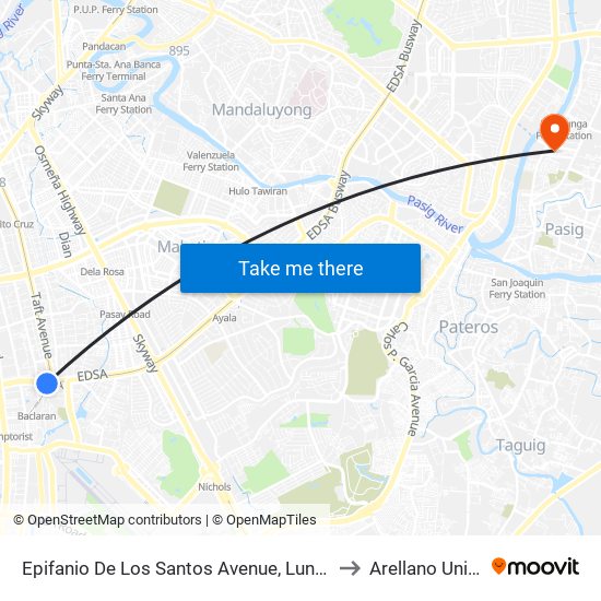 Epifanio De Los Santos Avenue, Lungsod Ng Pasay to Arellano University map