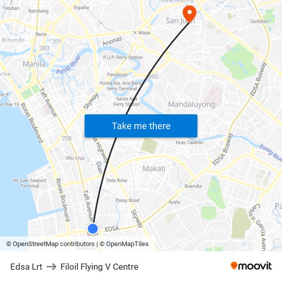 Edsa Lrt to Filoil Flying V Centre map