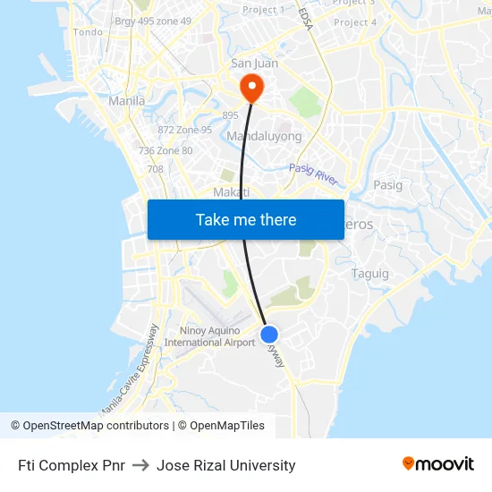 Fti Complex Pnr to Jose Rizal University map