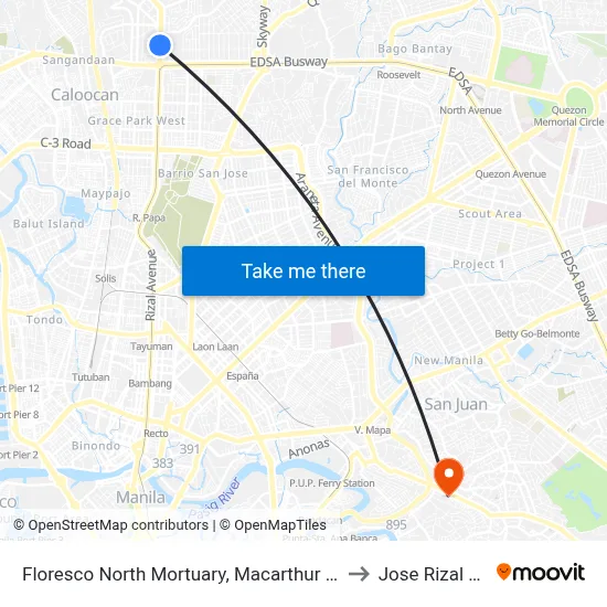 Floresco North Mortuary, Macarthur Highway, Caloocan City to Jose Rizal University map