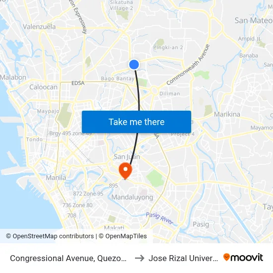 Congressional Avenue, Quezon City to Jose Rizal University map
