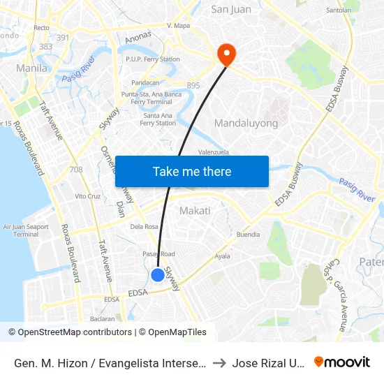 Gen. M. Hizon / Evangelista Intersection, Makati City to Jose Rizal University map