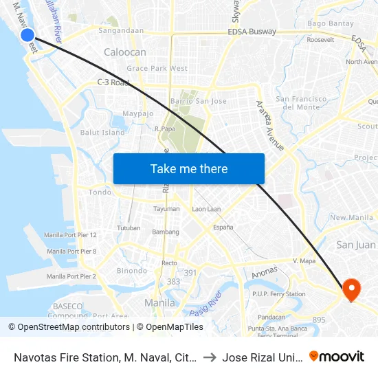 Navotas Fire Station, M. Naval, City Of Navotas to Jose Rizal University map
