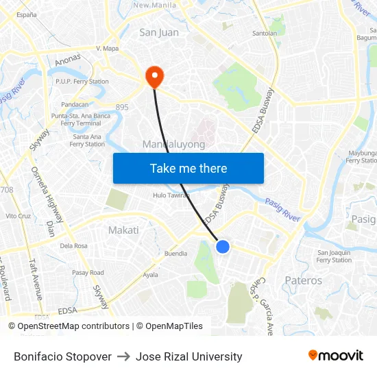 Bonifacio Stopover to Jose Rizal University map