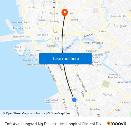 Taft Ave, Lungsod Ng Pasay to Ust Hospital Clinical Division map