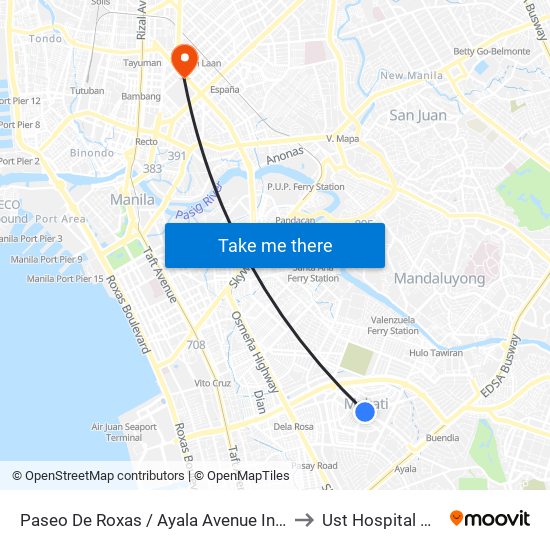 Paseo De Roxas / Ayala Avenue Intersection, Makati City, Manila to Ust Hospital Clinical Division map