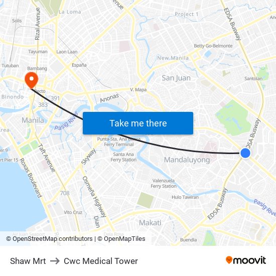 Shaw Mrt to Cwc Medical Tower map