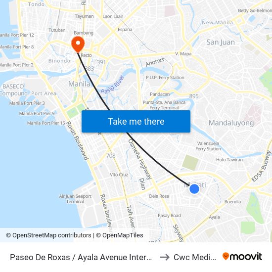 Paseo De Roxas / Ayala Avenue Intersection, Makati City, Manila to Cwc Medical Tower map