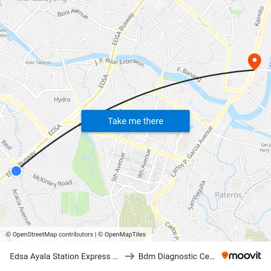 Edsa Ayala Station Express Stop to Bdm Diagnostic Center map