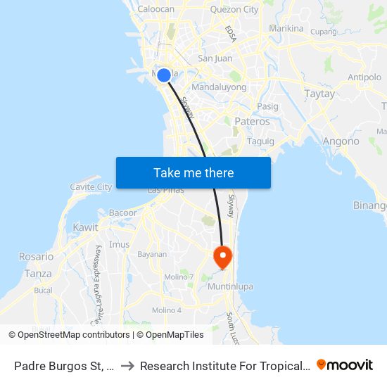 Padre Burgos St, Manila to Research Institute For Tropical Medicine map