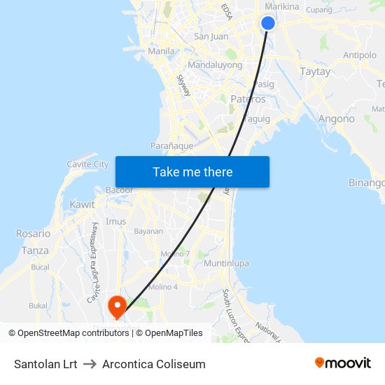 Santolan Lrt to Arcontica Coliseum map