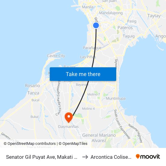 Senator Gil Puyat Ave, Makati City to Arcontica Coliseum map