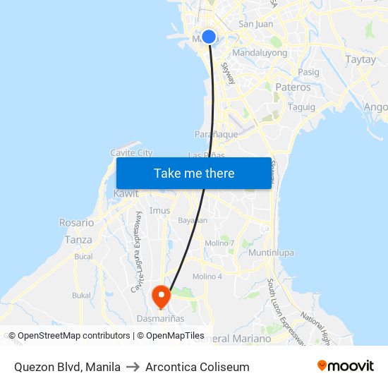 Quezon Blvd, Manila to Arcontica Coliseum map