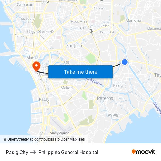 Pasig City to Philippine General Hospital map