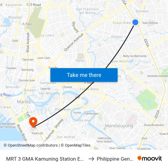 MRT 3 GMA Kamuning Station EDSA Quezon City Manila to Philippine General Hospital map