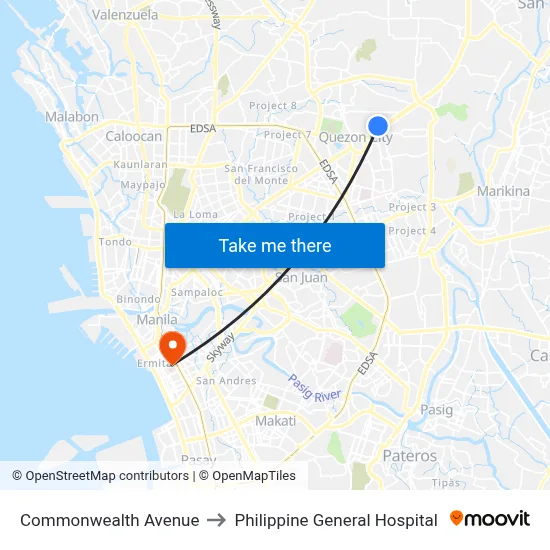 Commonwealth Avenue to Philippine General Hospital map