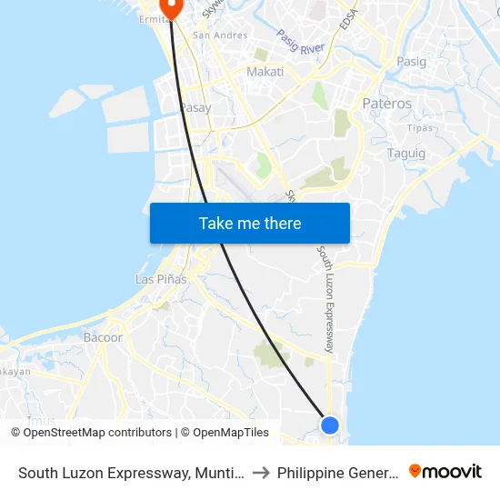 South Luzon Expressway, Muntinlupa City, Manila to Philippine General Hospital map