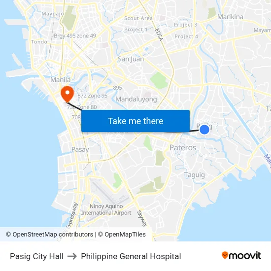 Pasig City Hall to Philippine General Hospital map
