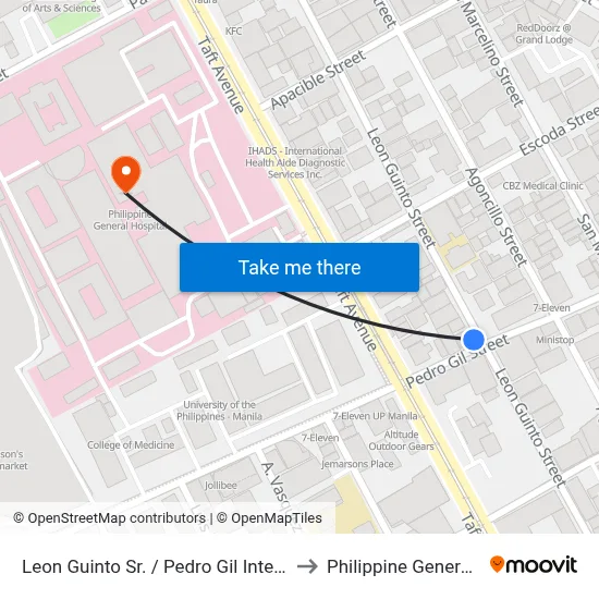Leon Guinto Sr. / Pedro Gil Intersection, Manila to Philippine General Hospital map