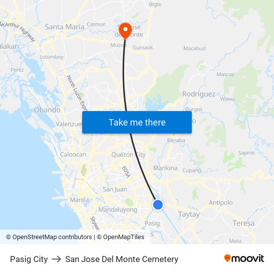 Pasig City to San Jose Del Monte Cemetery map