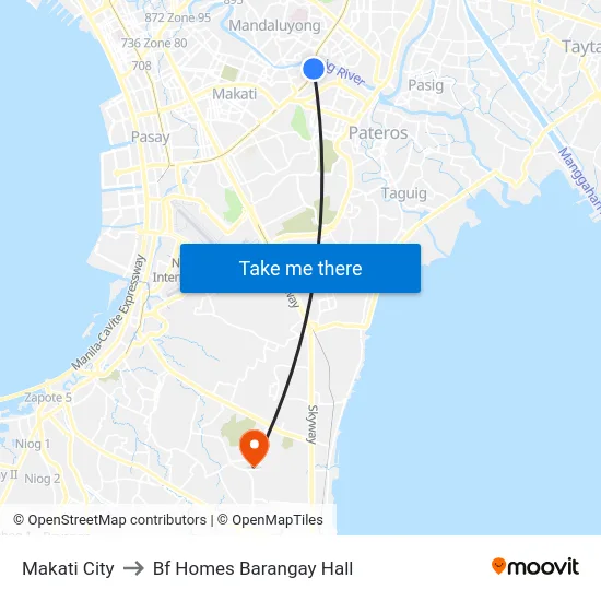 Makati City to Bf Homes Barangay Hall map