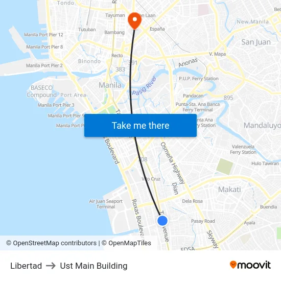 Libertad to Ust Main Building map