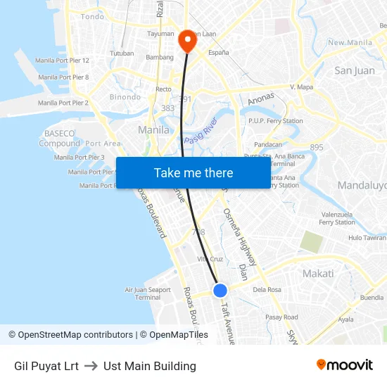 Gil Puyat Lrt to Ust Main Building map