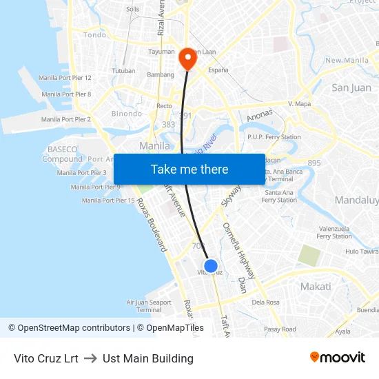 Vito Cruz Lrt to Ust Main Building map