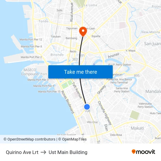 Quirino Ave Lrt to Ust Main Building map