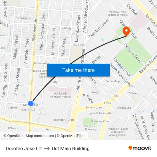 Doroteo Jose Lrt to Ust Main Building map