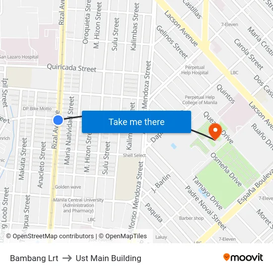 Bambang Lrt to Ust Main Building map