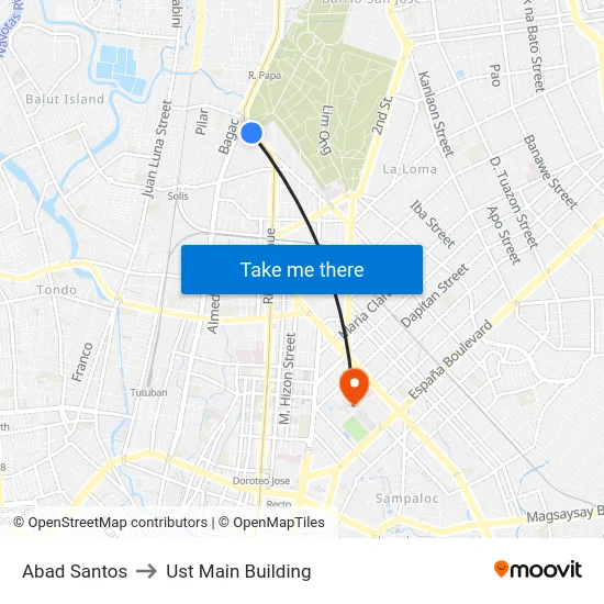 Abad Santos to Ust Main Building map