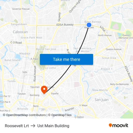 Roosevelt Lrt to Ust Main Building map