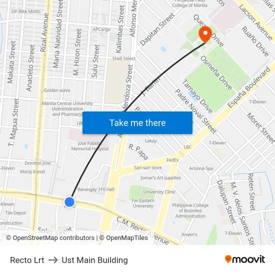 Recto Lrt to Ust Main Building map