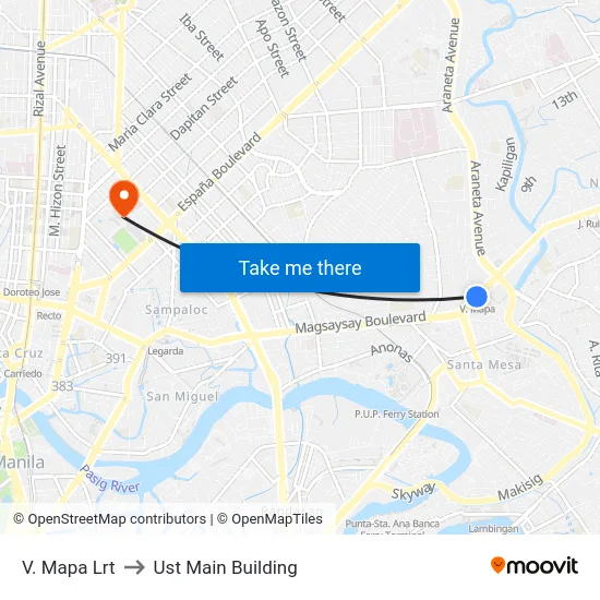 V. Mapa Lrt to Ust Main Building map